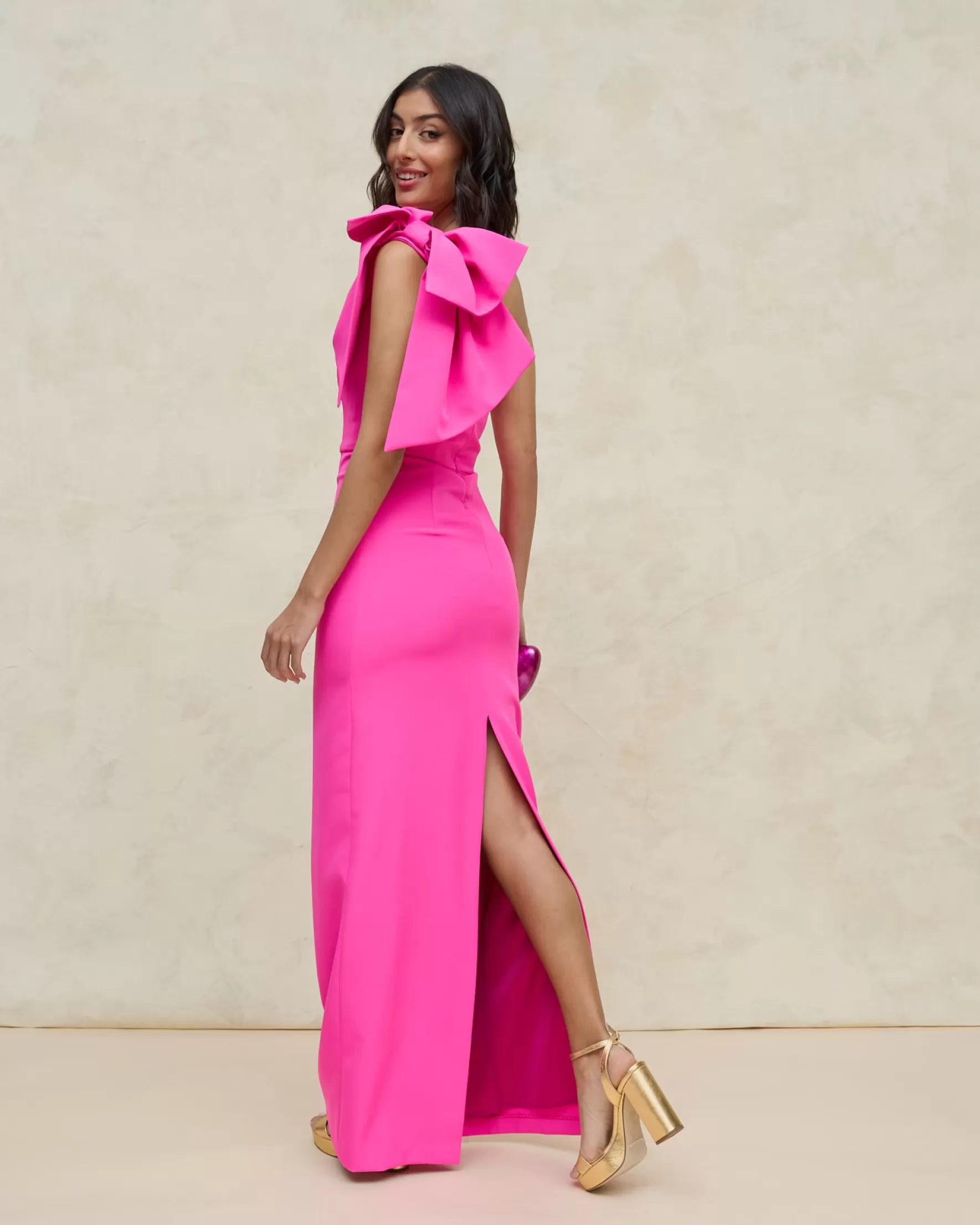 Miphai Vestido Largo Pétalo Fucsia Shop