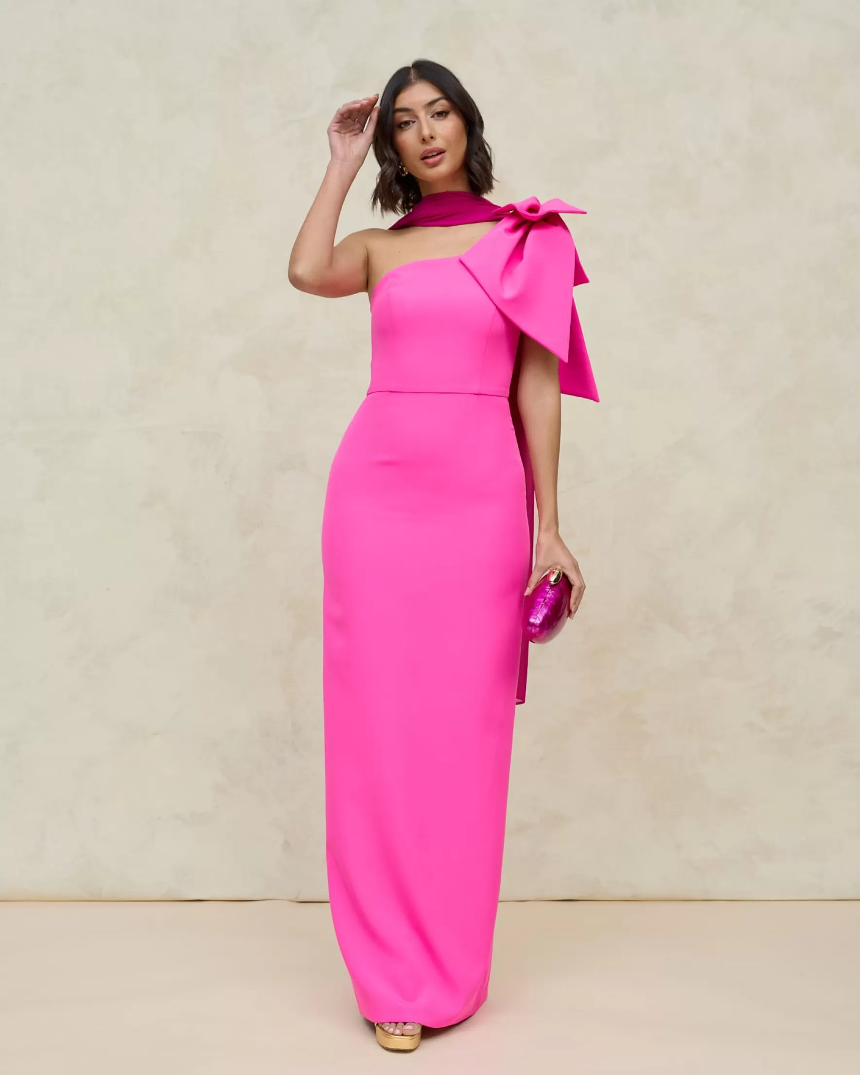 Miphai Vestido Largo Pétalo Fucsia Shop